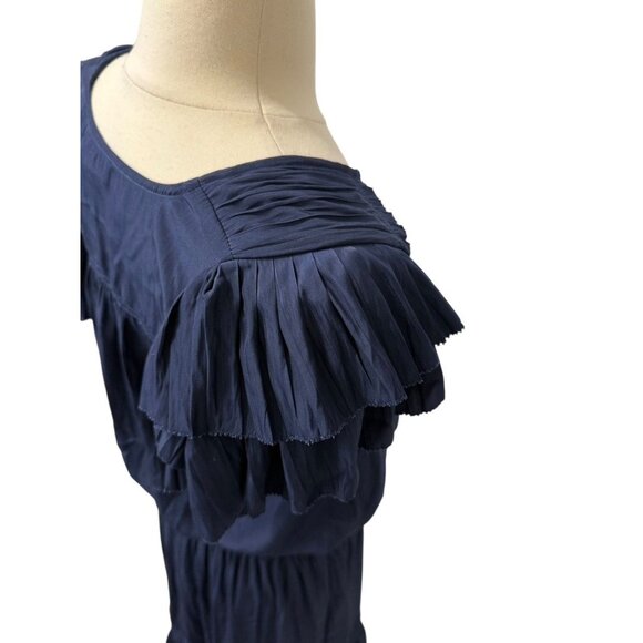 Ramy Brook Yassi Dress Navy Blue Short Sleeve V-Neck Elastic Waist Midi Size S - Picture 4 of 12